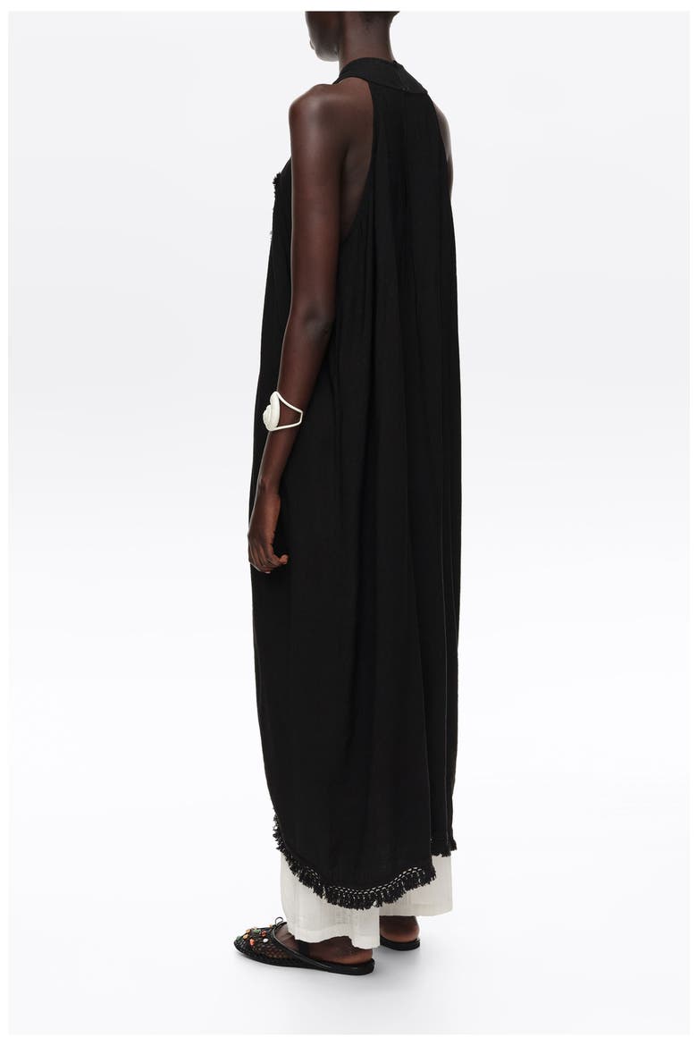 Fringed Wrap Midi Dress, Alternate, color, BLACK