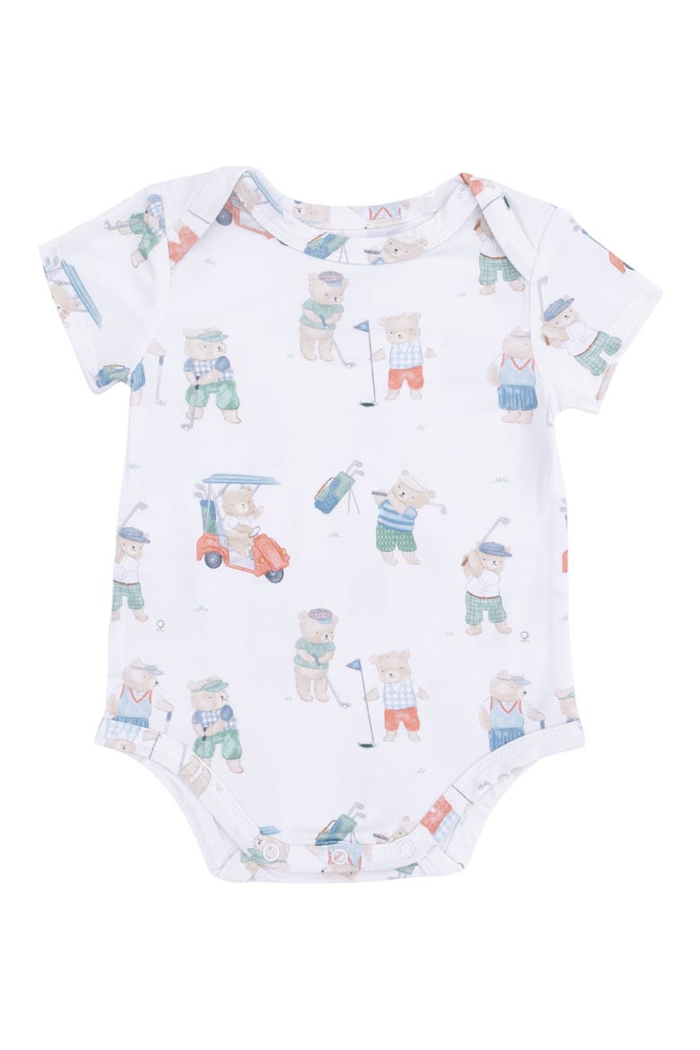 Golfingg Teddy Bears Bodysuit, Main, color, BEIGE GREEN