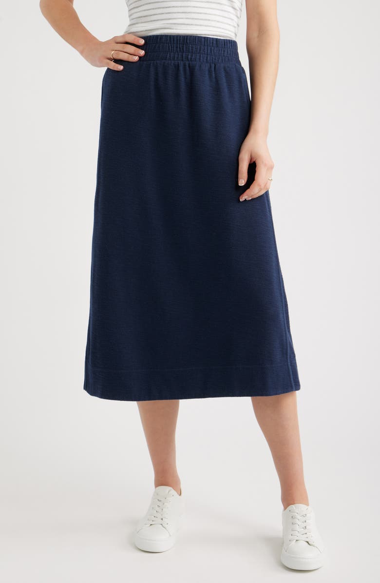 Caslon<sup>®</sup> Jetset Cotton Blend Knit Midi Skirt, Main, color, Navy Still