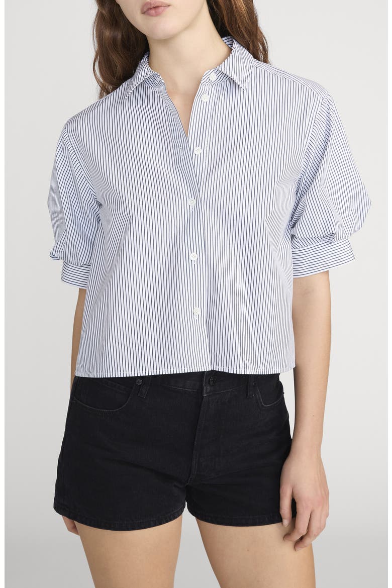 The Billow Sleeve Shirt, Main, color, NAVY STRIPE