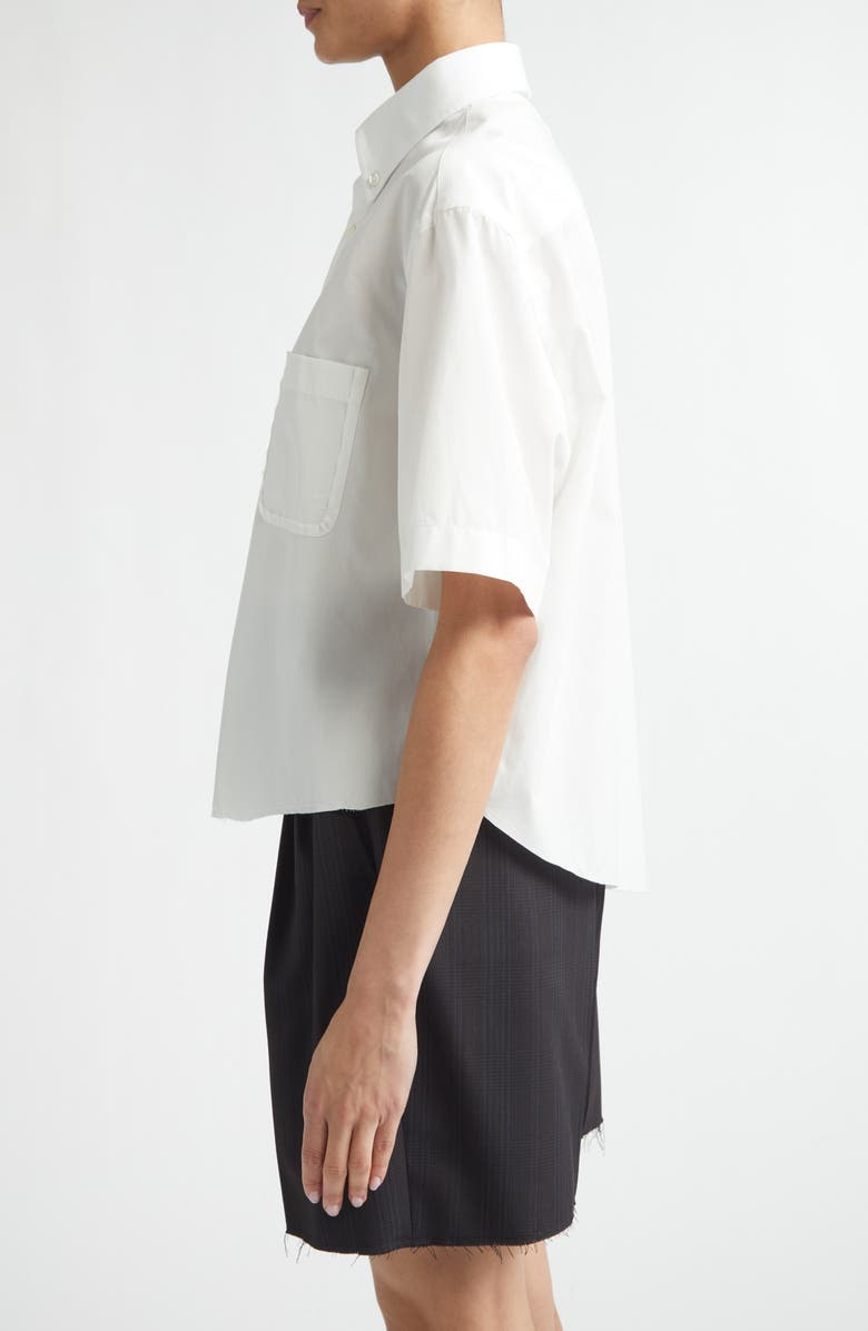 Maison Margiela Décortiqué Crop Short Sleeve Button-Down Shirt, Alternate, color, Off White
