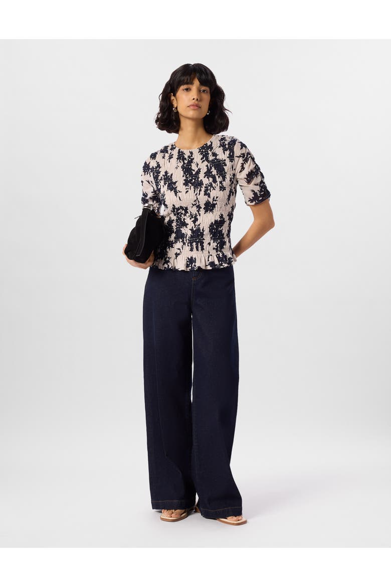 Smocked Floral Ruffle Hem Peplum Blouse, Alternate, color, Ivory/Multi