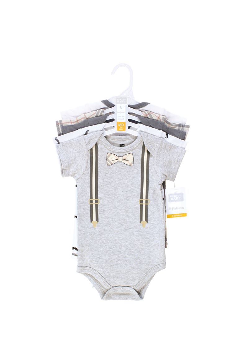 Essential Cotton Bodysuits 5-Piece Set, Alternate, color, Plaid Bow Tie