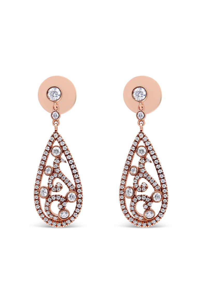 18K Rose Gold 1 1/4 Cttw Diamond Teardrop Shaped Drop Earring, Main, color, Pink