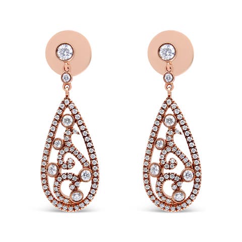 18K Rose Gold 1 1/4 Cttw Diamond Teardrop Shaped Drop Earring