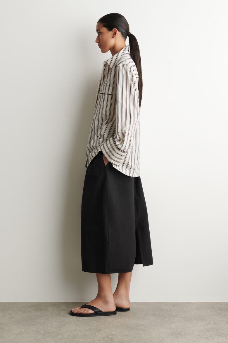 Piped Striped Cotton Shirt, Alternate, color, WHITE / BROWN / STRIPED