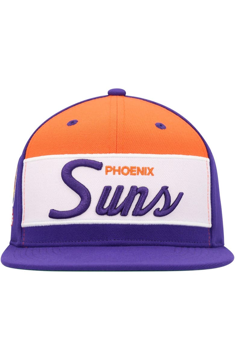 Mitchell & Ness Men's Mitchell & Ness White/Purple Phoenix Suns Retro Sport Color Block Script Snapback Hat, Alternate, color, 