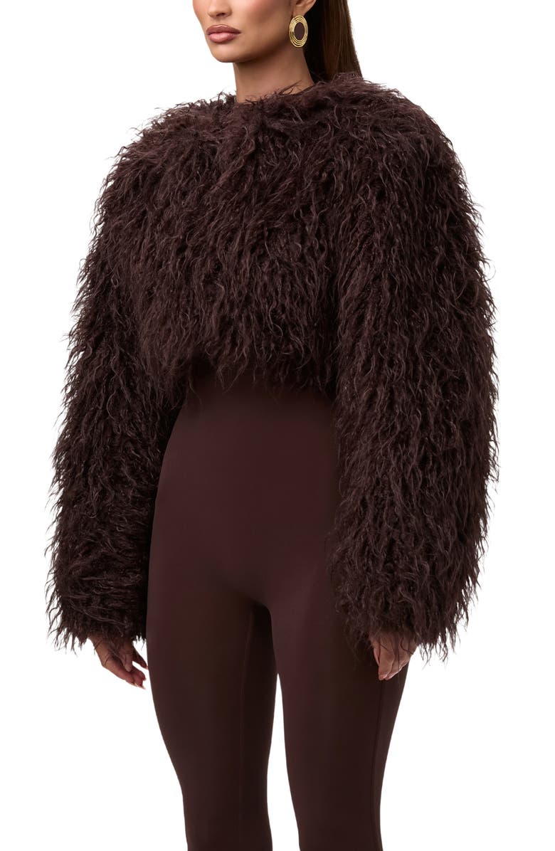 Naked Wardrobe Mongolian Faux Fur Jacket, Alternate, color, Dark Chocolate