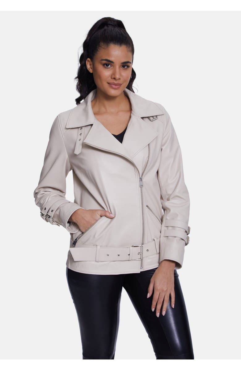 Furniq UK Harriet Leather Jacket, Alternate, color, Beige