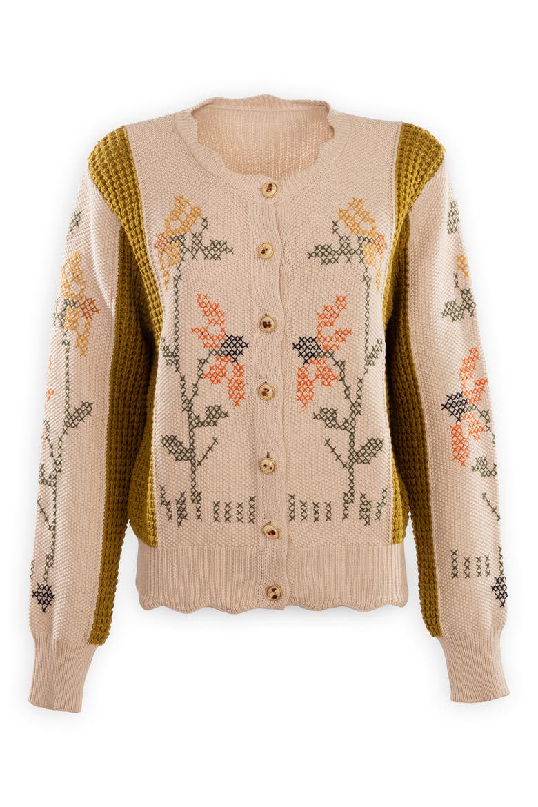 Floral Stitch Cardigan, Alternate, color, BEIGE