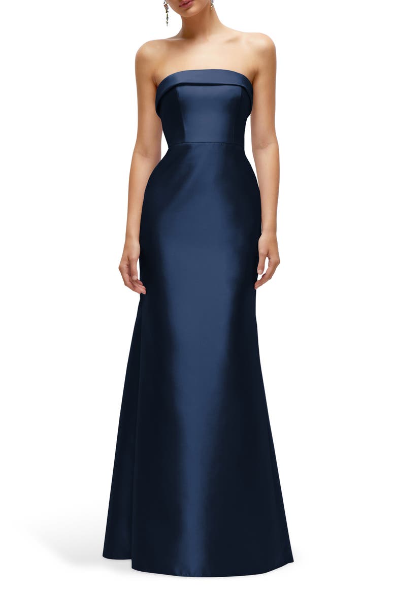 Strapless Satin Trumpet Gown, Main, color, MIDNIGHT