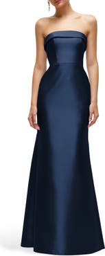 Alfred Sung Strapless Satin Trumpet Gown