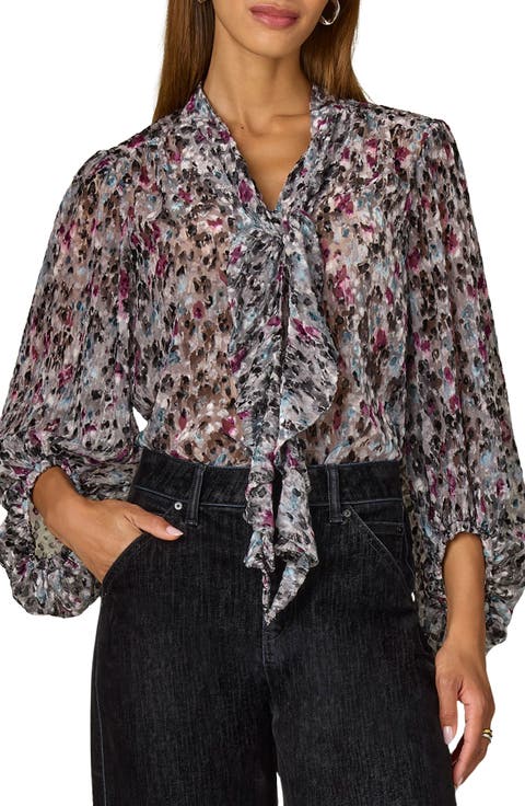 Abstract Print Burnout Velvet Peasant Top