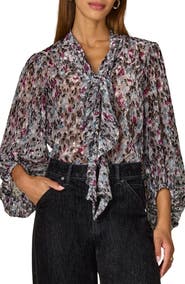 Wit & Wisdom Abstract Print Burnout Velvet Peasant Top