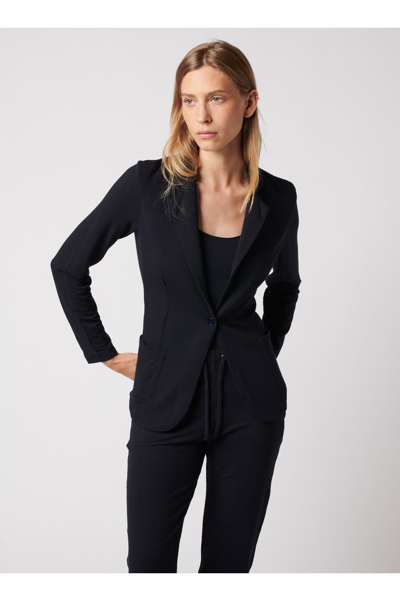 French Terry Brushed Fleece One-Button Blazer, Main, color, NOIR