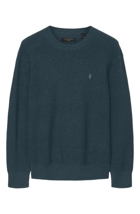 Oversize Cotton & Wool Waffle Crewneck Sweater