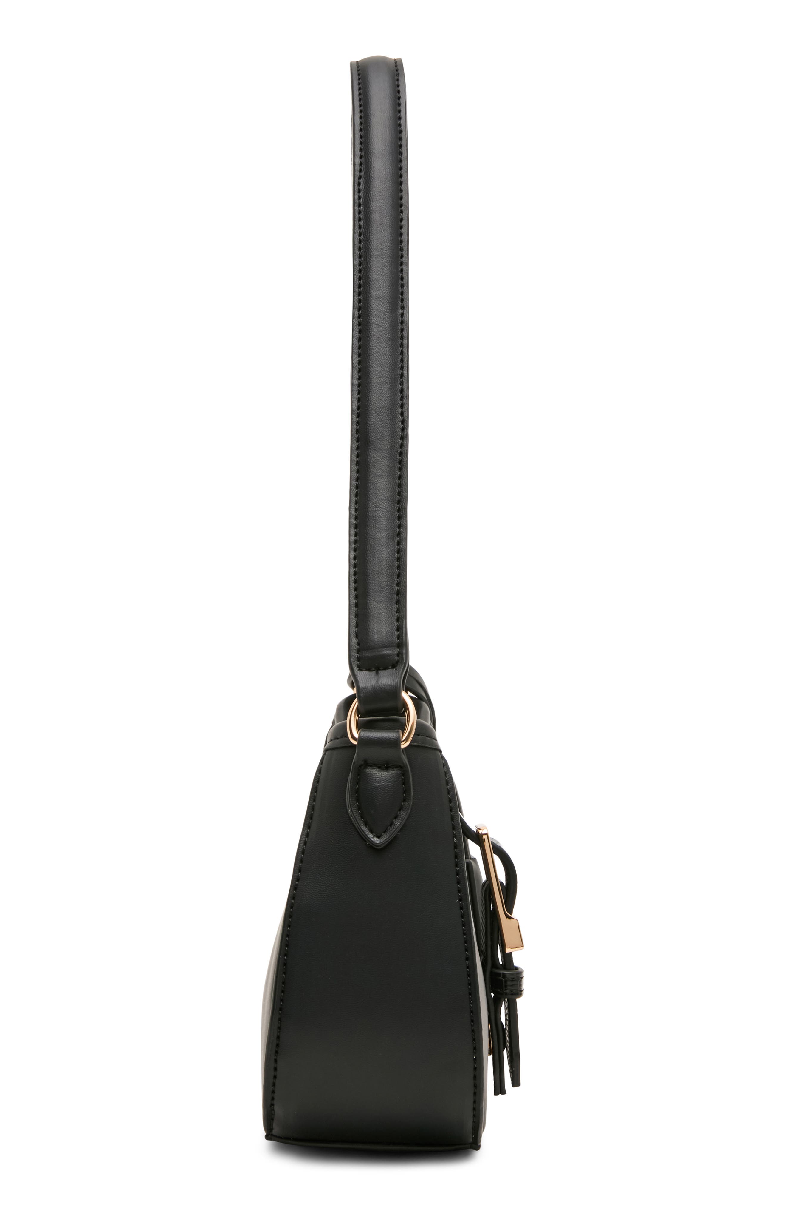 Buckle Faux Leather Shoulder Bag, Alternate, color, BLACK/ BLACK