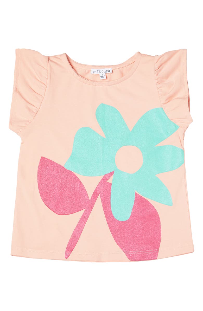 art & eden Zaria Ruffle Sleeve Graphic Tee, Main, color,