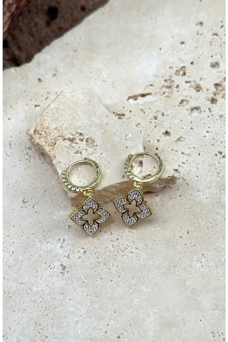 Cubic Zirconia Clover Drop Huggie Hoop Earrings, Alternate, color, GOLD