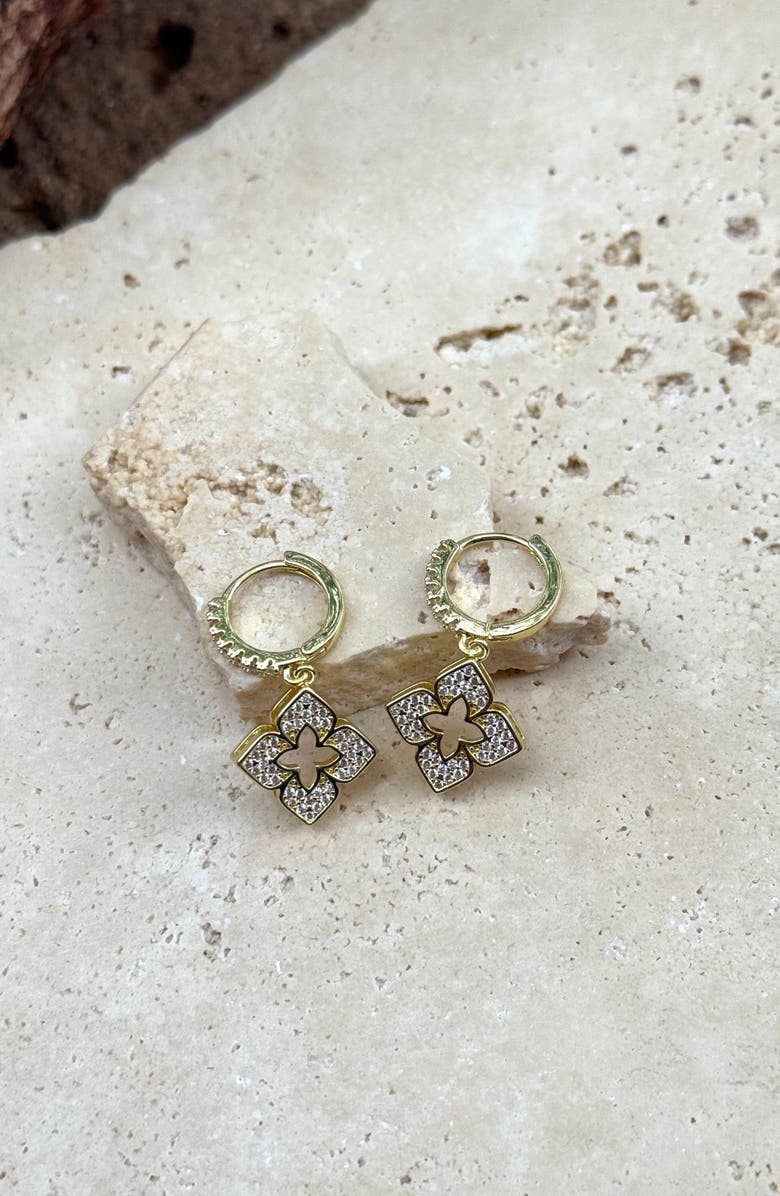 Adornia Cubic Zirconia Clover Drop Huggie Hoop Earrings, Alternate, color, Gold