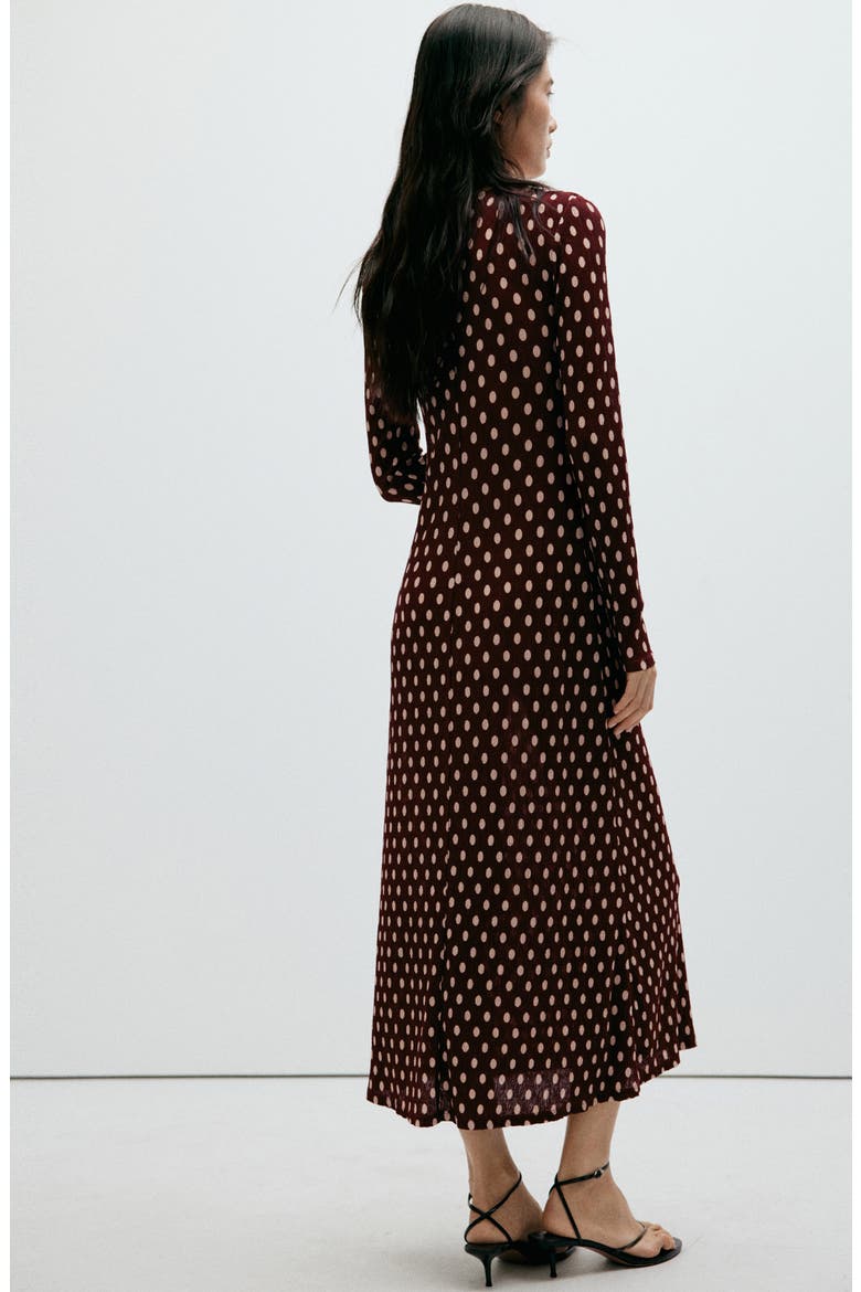 Dot Long Sleeve Midi Dress, Alternate, color, MAROON