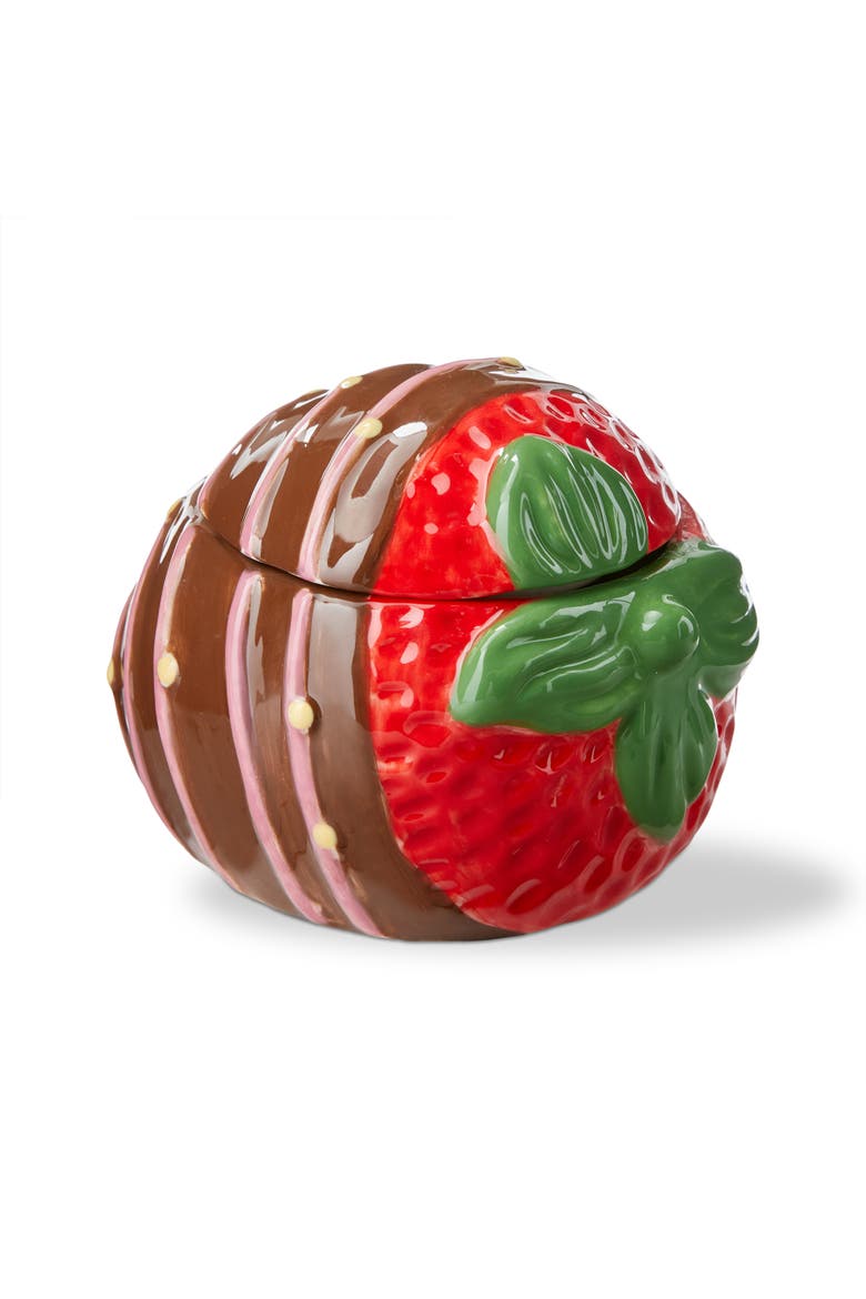 Chocolate Strawberry Earthenware Trinket Box Multi 3.75x3.25x3 in, Main, color, Red