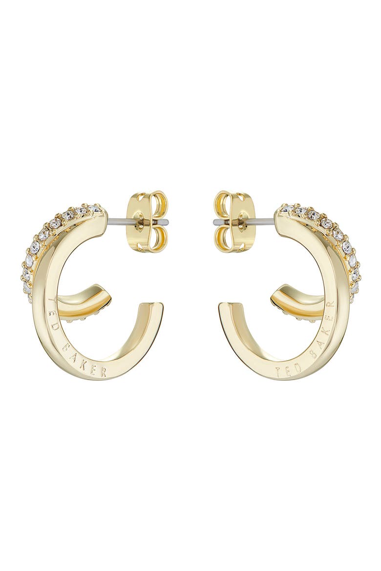 Helias Double Hoop Earrings, Main, color, GOLD TONE/ CLEAR CRYSTAL