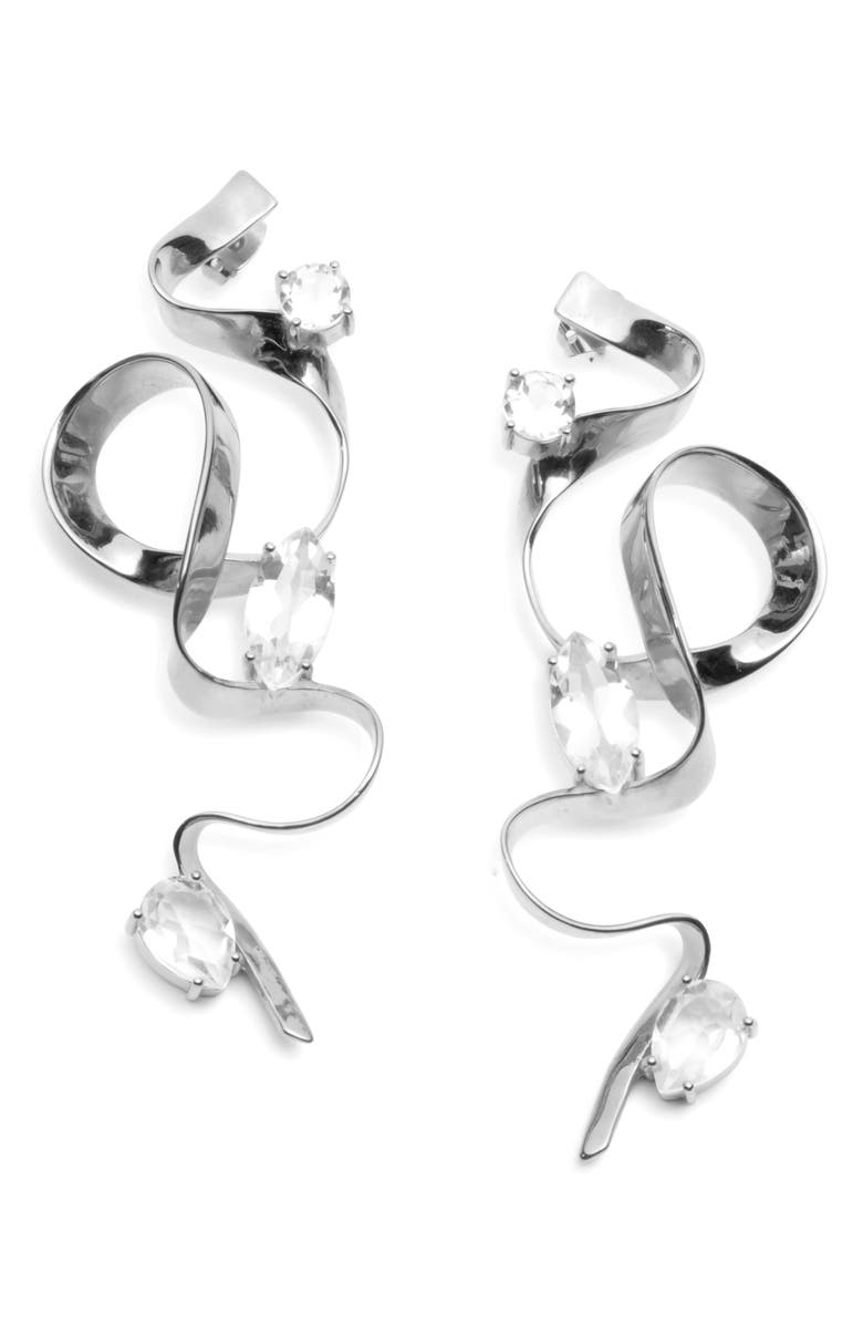 Sterling King Crystal Ribbon Drop Earrings, Alternate, color, Sterling Silver
