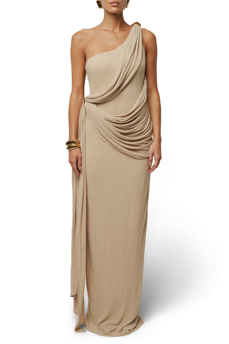 Drape One-Shoulder Gown, Main, color, BEIGE