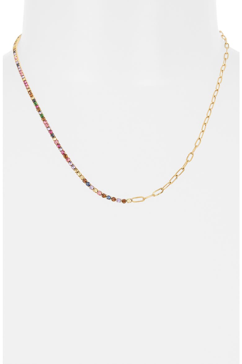 Rainbow Crystal Paper Clip Chain Necklace, Alternate, color, GOLD