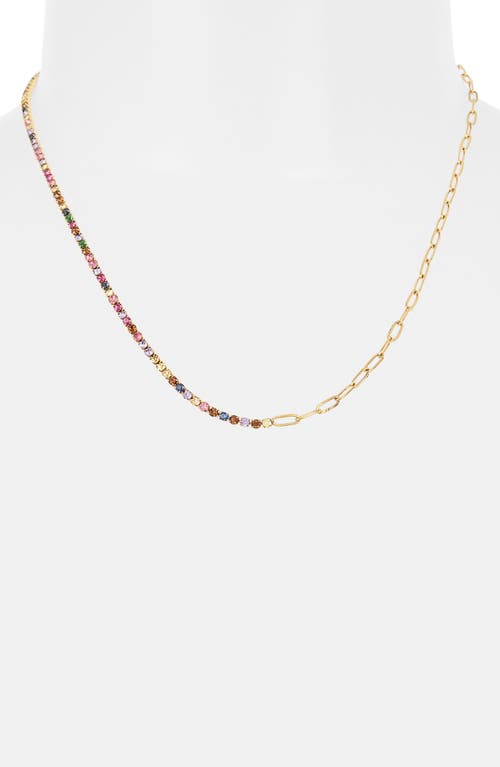 Knotty Rainbow Crystal Paper Clip Chain Necklace In Gold