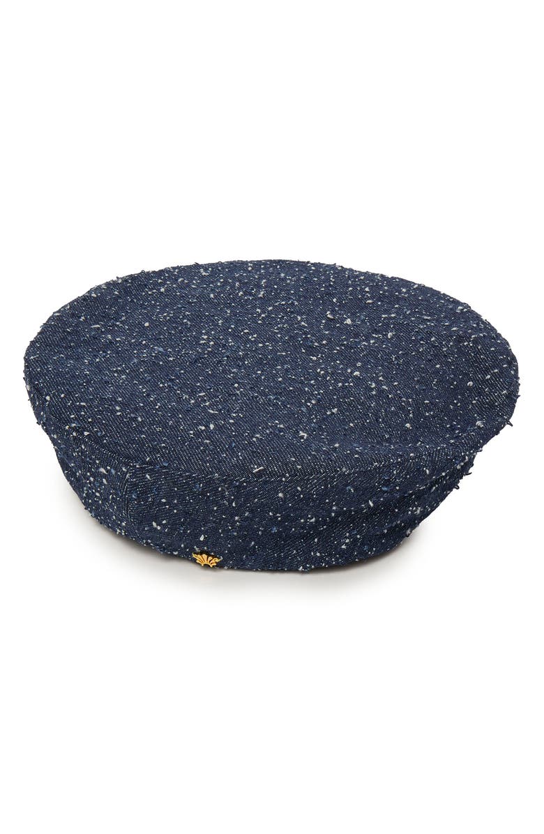 Lele Sadoughi Bridget Denim Pillbox Beret, Main, color, Dobby Denim