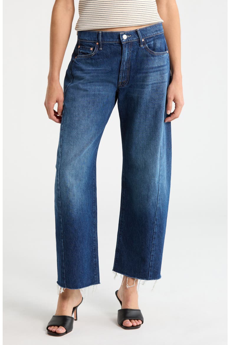 Mid Rise Frayed Barrel Leg Jeans, Main, color, UNPLUGGED
