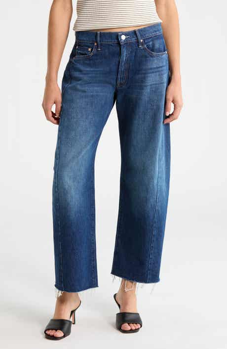 Mid Rise Frayed Barrel Leg Jeans