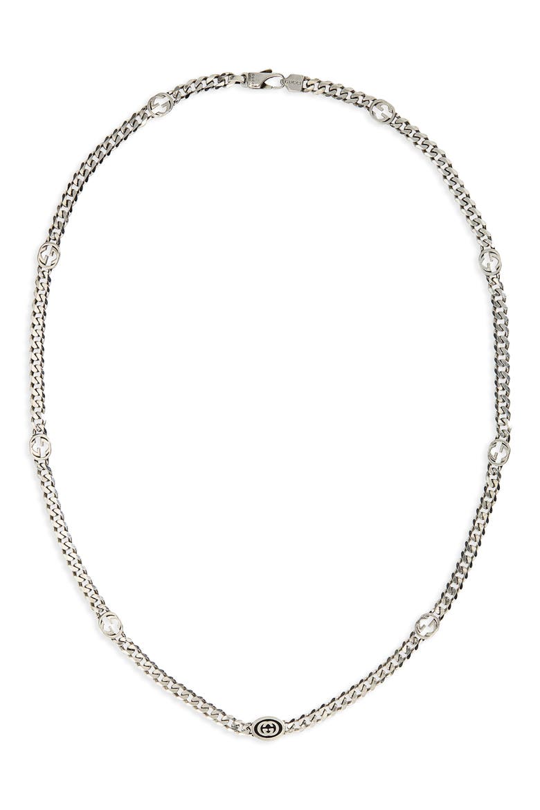 Men's Interlocking-G Station Necklace, Main, color, SILVER