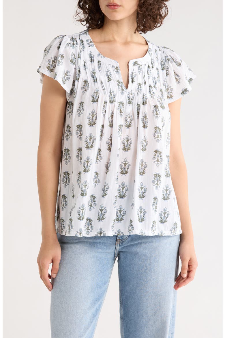 Floral Cap Sleeve Cotton Top, Main, color, WHITE MULTI
