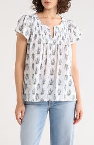 Lucky Brand Floral Cap Sleeve Cotton Top