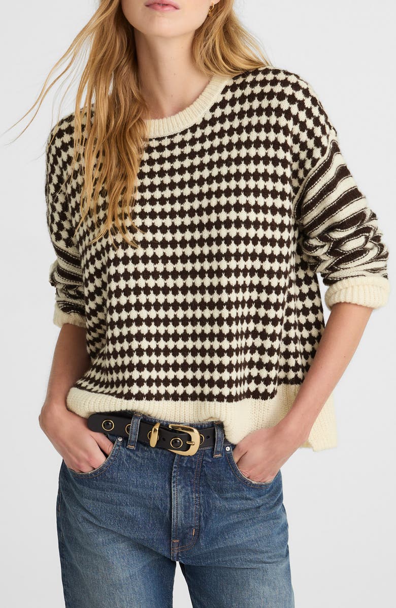 Madewell Mixed Stripe Raglan Pullover Sweater, Main, color, Ivory And Brown