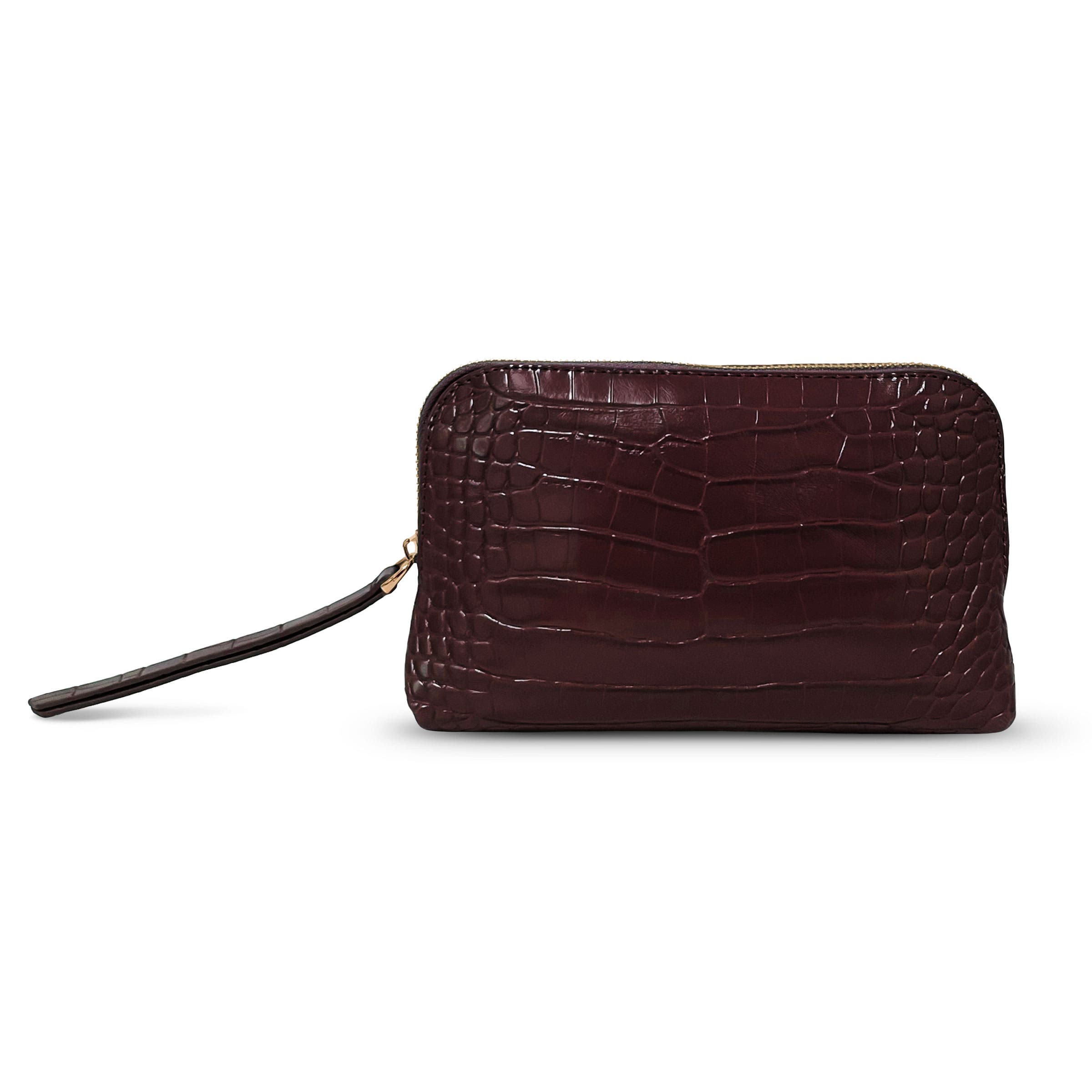 Muse Mini Croc Cosmetic Clutch, Main, color, Brown