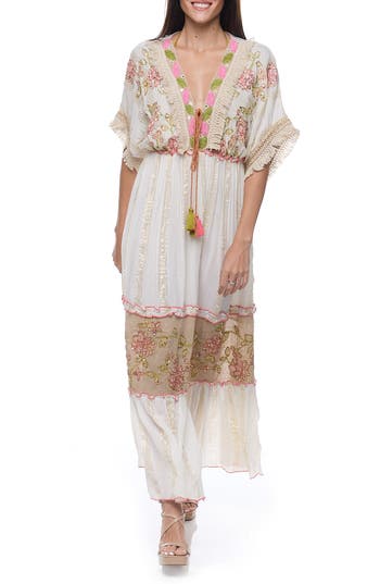 Ranee's Ranees Embellished Cotton Cover-up Maxi Dress In Natural