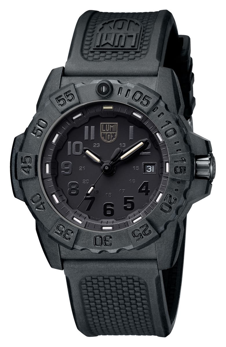 LUMINOX Navy SEAL Trident 3500 Silicone Strap Watch, 45mm, Alternate, color, 