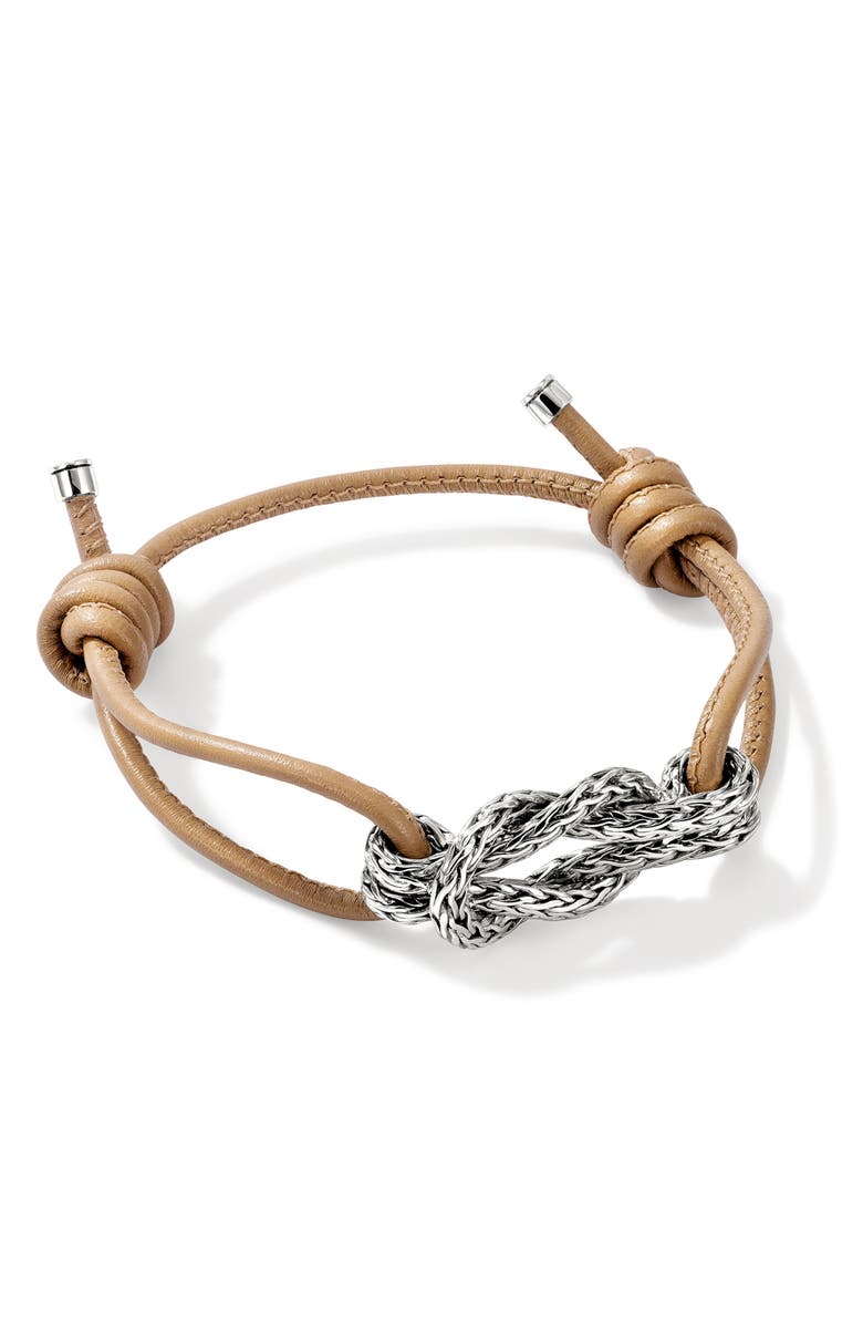 John Hardy Love Knot Bracelet, Sterling Silver, Leather, 3.5MM, Alternate, color, 