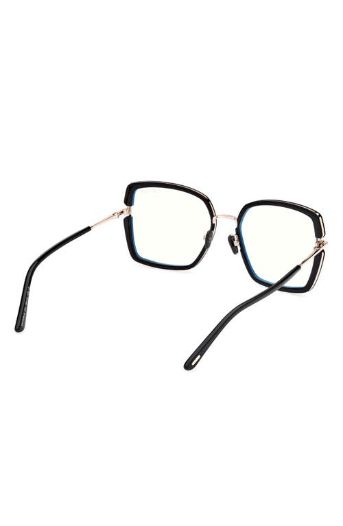 Shop Tom Ford 55mm Square Blue Light Blocking Optical Glasses In Black Rose Gold/t Logo