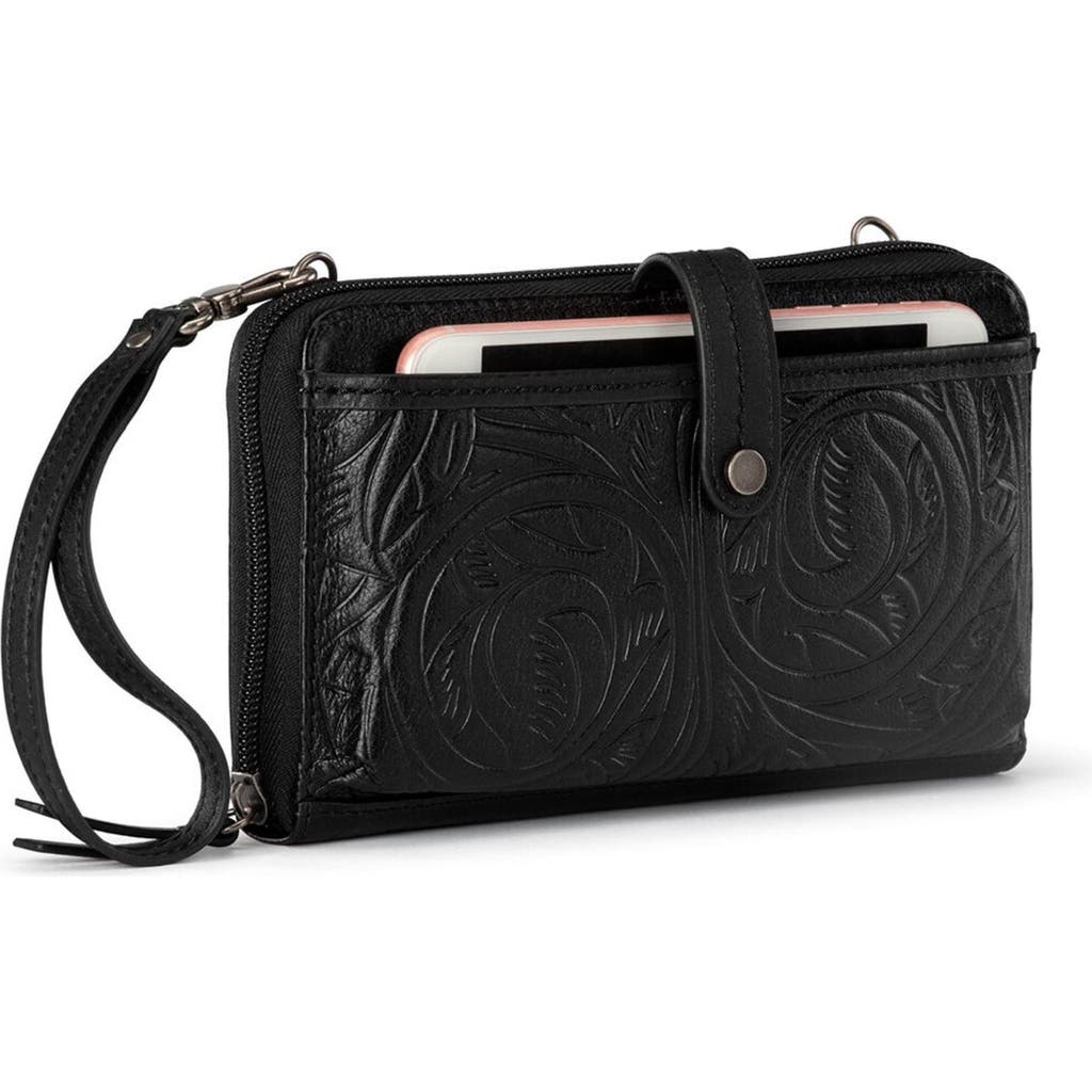 The Sak Iris Smartphone Crossbody In Black Leaf Emboss