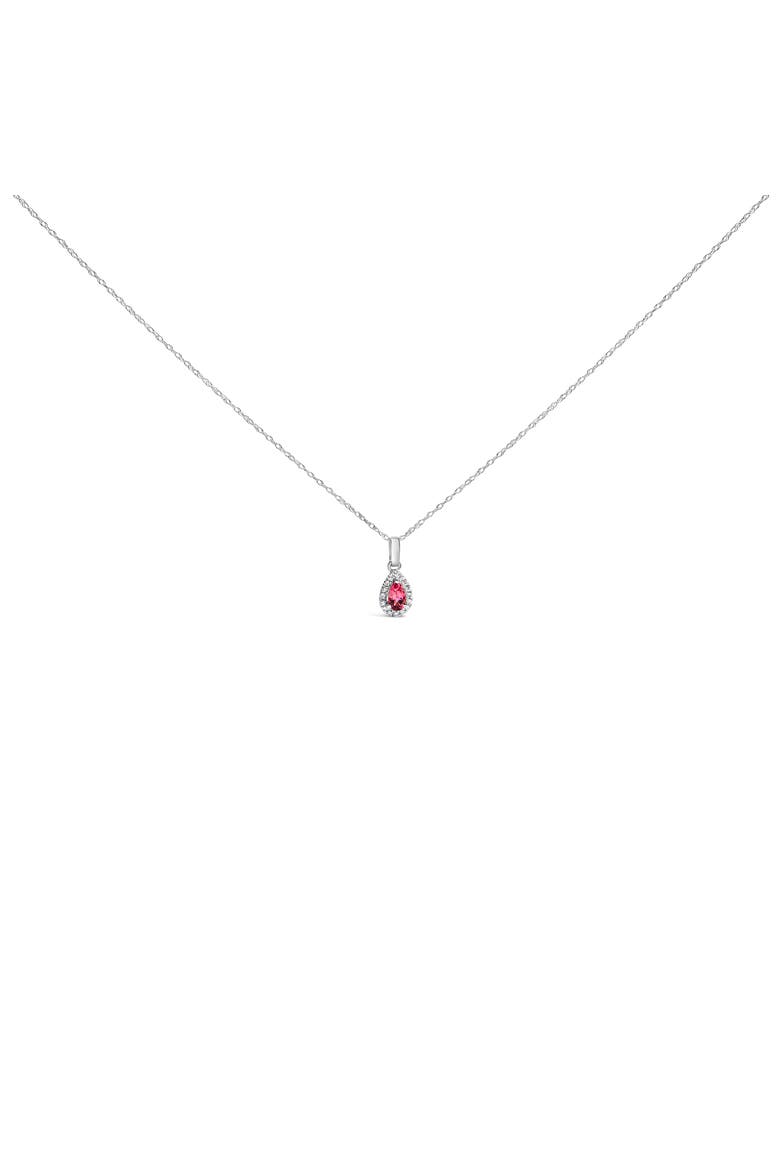 10K White Gold 5x3mm Gemstone and Diamond Accent Halo Pear Shape 18" Pendant Necklace, Main, color, Pink Tourmaline | White