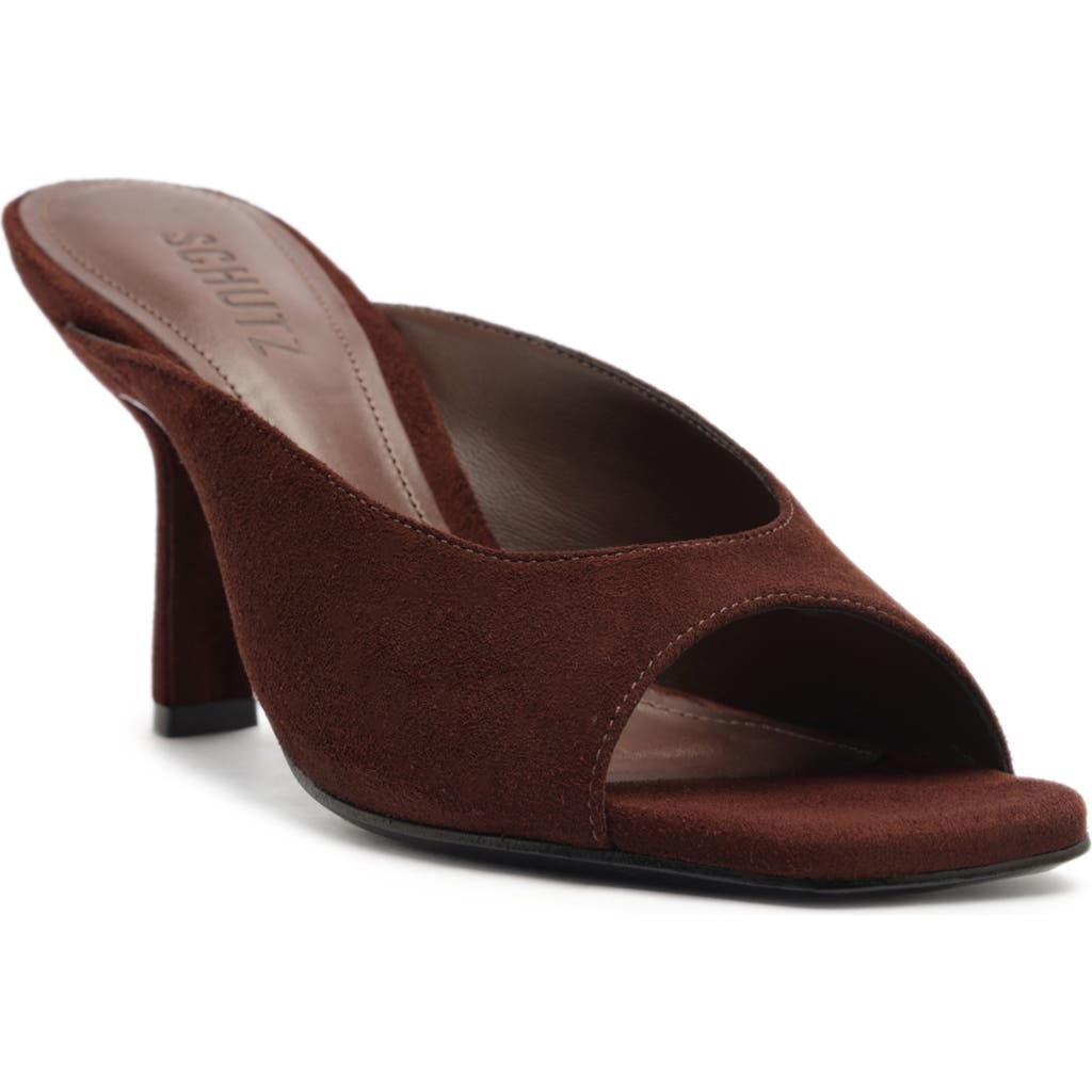 Schutz Finley Suede Mule Sandals In Brown