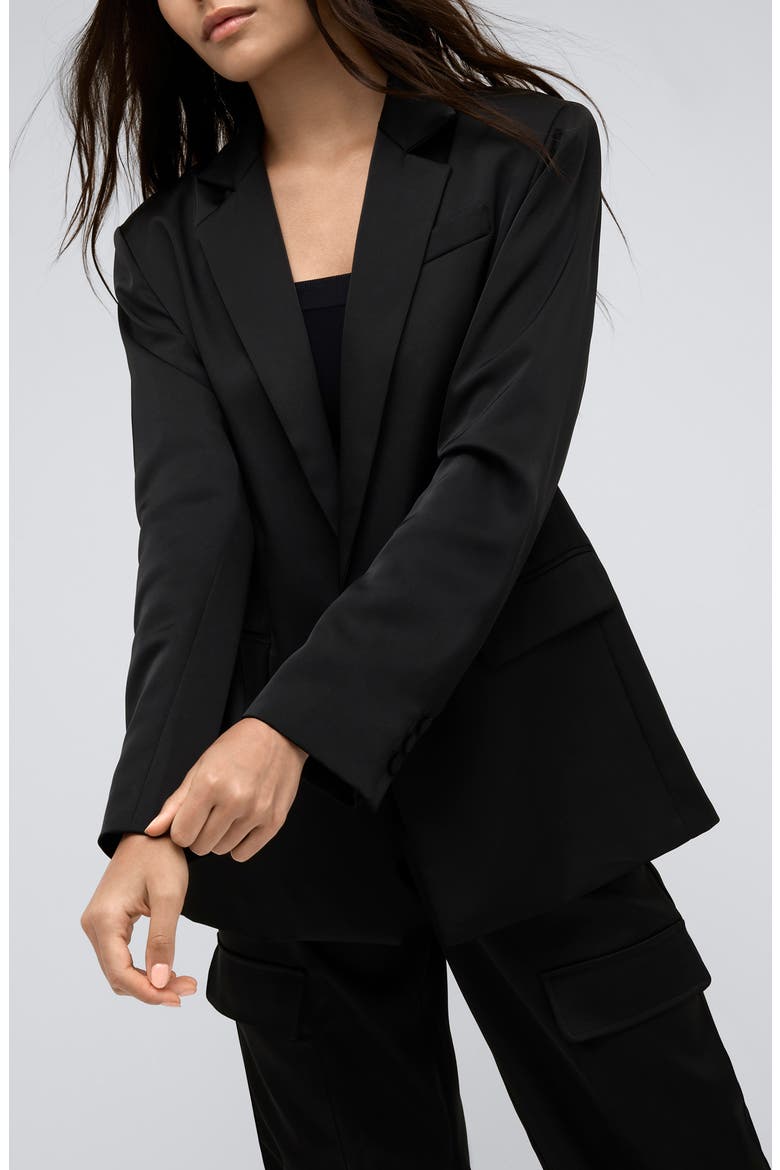 One-Button Satin Blazer, Main, color, BLACK
