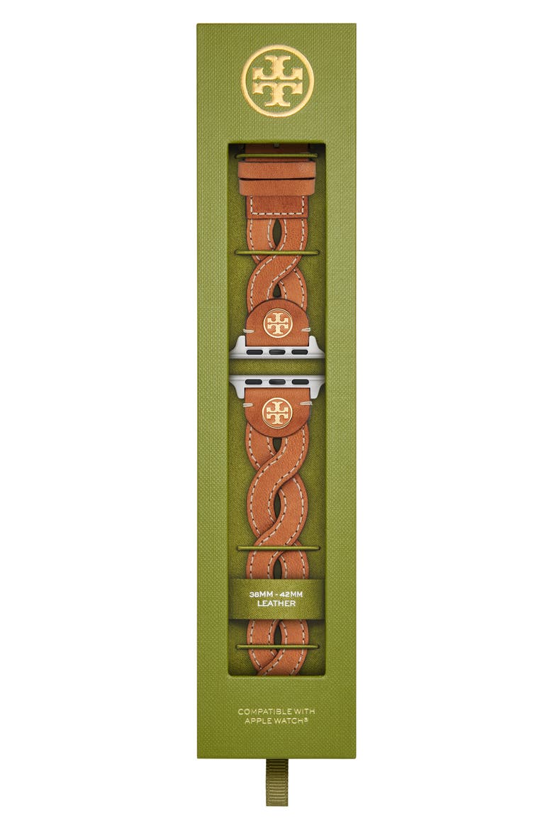 The Miller Braided Leather 20mm Apple Watch® Watchband, Alternate, color, CARAMEL