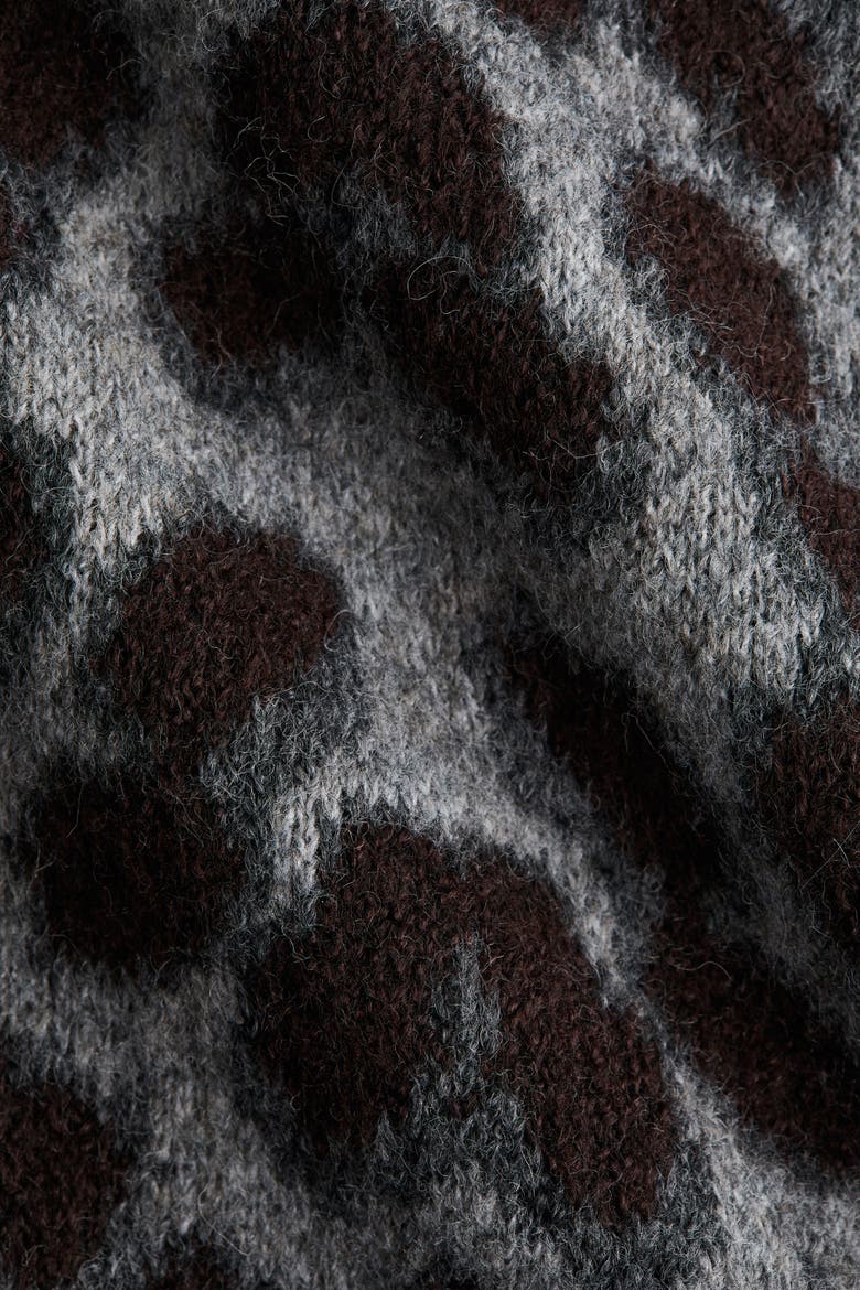 Boxy Jacquard-knit Jumper, Alternate, color, Gray/leopard print