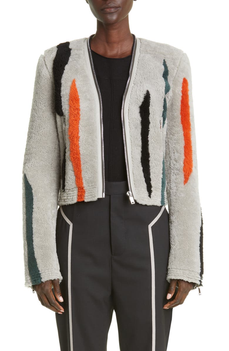 Rick Owens Stripe Genuine Shearling Jacket, Main, color, 